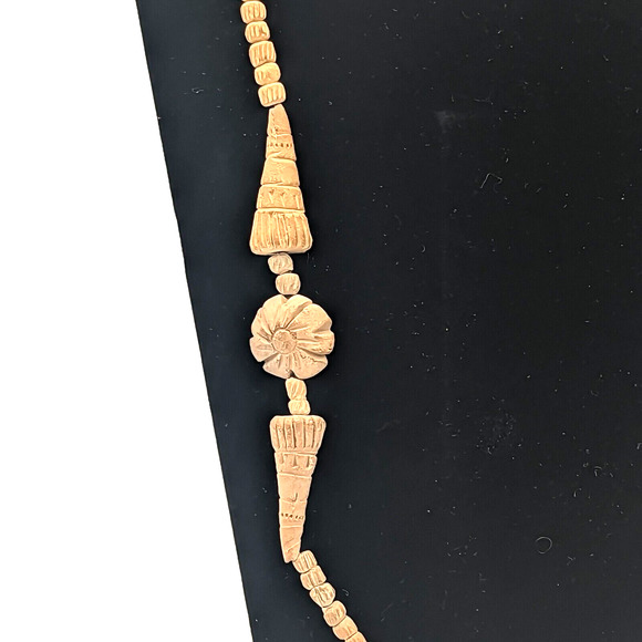 Vintage Handmade Terracotta Clay Bead Floral Necklace Southwest Boho Beachy 28" - Picture 6 of 7